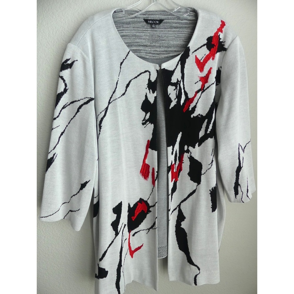 Misook Eye Hook Cardigan Sz 2x Embroidered Career Jacket‎ Classy Abstract Knit